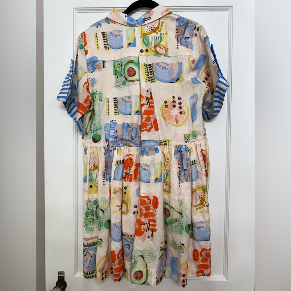 HUNTER BELL Multicolor Printed Cotton Mini Dress with Blue Trim - Picture 7 of 10